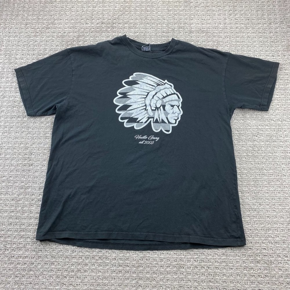 Hustle Gang Shirt Men 2XL XXL Black Native American Apache Graphic Print T-Shirt